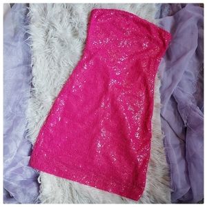 Motel Hot Pink Raver Sequin Bodycon Dress